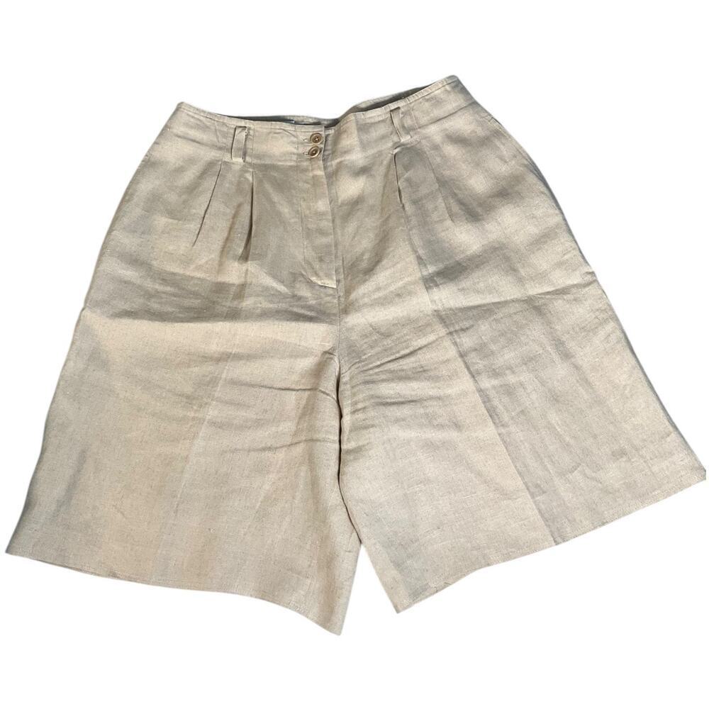 Preview Collection 100% Linen Shorts Size 12 Khaki Waist Belt Loops Fully Lined